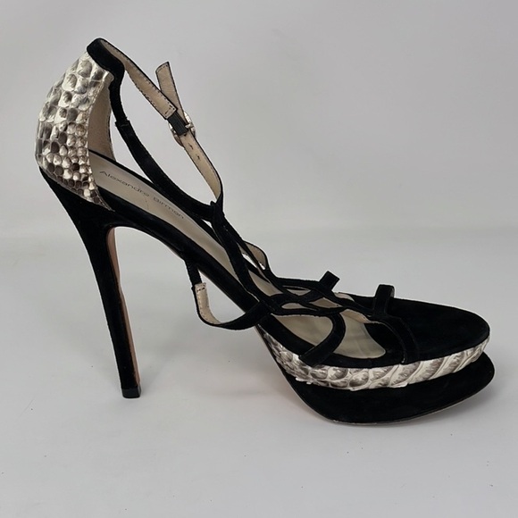 Alexandre Birman Shoes Heels Sandals Python Snakeskin Black Suede Leather 9.5 - Picture 11 of 14